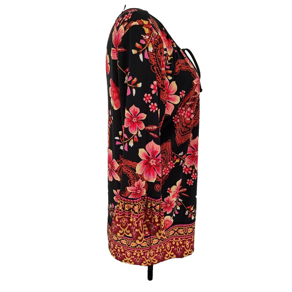 J.M.Collection Woman's Floral Pullover Blouse Black+Red Rhinestones Size Large - Picture 2 of 10